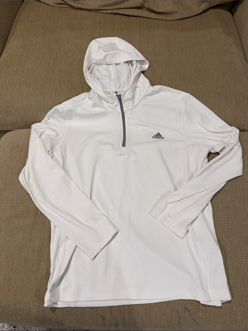 adidas White Lightweight Hooded Quarter-Zip Training Top